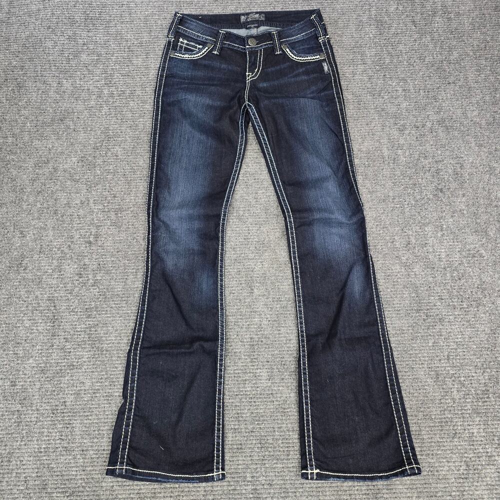 Silver Jeans Frances 18" Jeans Womens 27x33 Dark Wash Bootcut Thick Stitch Y2K